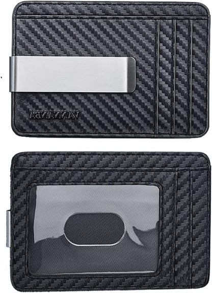 VANNANBA Money Clip Slim Front Pocket Wallet Carbon Fiber RFID Blocking Minimalist ID Card Holder for Men Women(Carbon Black)