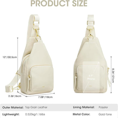 Kattee Small Sling Bag for Women, Leather Fanny Packs Crossbody Purse, Chest Bag for Travel with RFID Blocking, Beige
