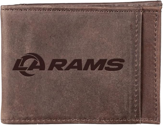Team Sports America NFL Los Angeles Rams Front Pocket Slim Wallet for Men | Minimalist Leather RFID Blocking Bifold Card Holder with Money Clip | Officially Licensed Stamped Logo