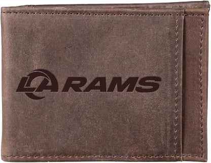 Team Sports America NFL Los Angeles Rams Front Pocket Slim Wallet for Men | Minimalist Leather RFID Blocking Bifold Card Holder with Money Clip | Officially Licensed Stamped Logo