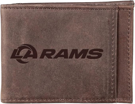 Team Sports America NFL Los Angeles Rams Front Pocket Slim Wallet for Men | Minimalist Leather RFID Blocking Bifold Card Holder with Money Clip | Officially Licensed Stamped Logo