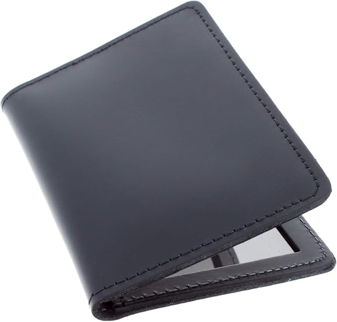 Leather Bifold Minimalist Double ID Card Credential Holder (Smooth Black)