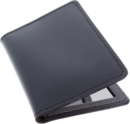 Leather Bifold Minimalist Double ID Card Credential Holder (Smooth Black)