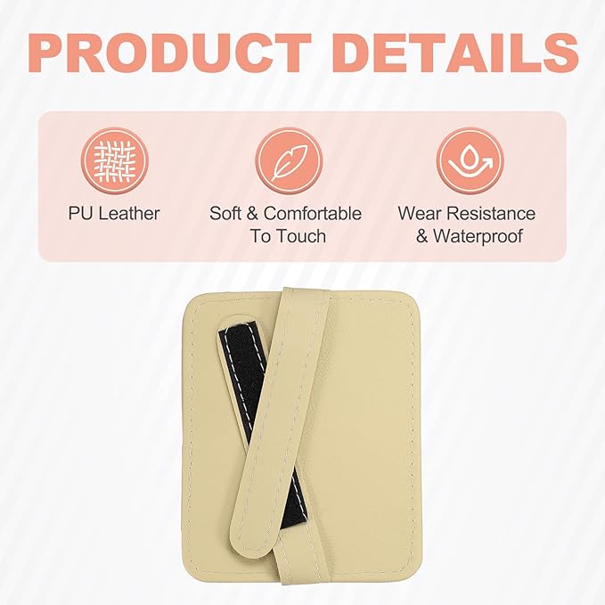 HARFINGTON Car Sun Visor Organizer 6.02" x 4.76" Leather Multi-Pocket Visor Card Sleeve Pocket Car Truck SUV Interior Storage Pouch for Driving License Credit Cards Bills Sunglasses, Beige