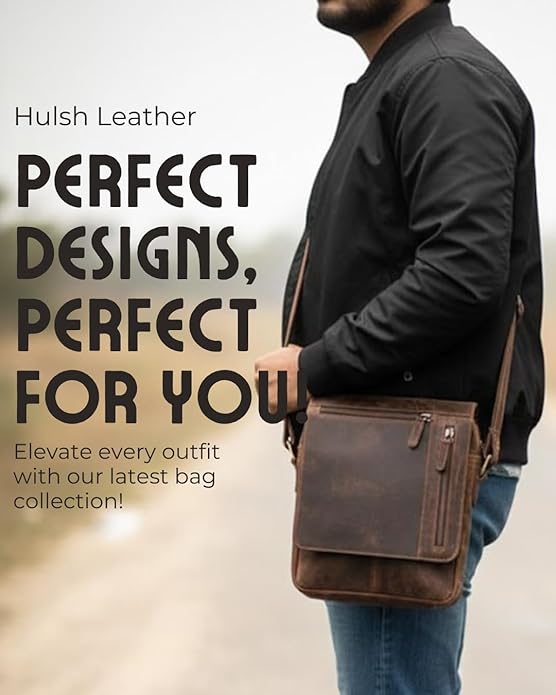 Small Leather Crossbody Bag for Men - Leather Shoulder Bag & Mens Satchel Bags - Leather Messenger Bag for iPad - Man Purse Side Bag