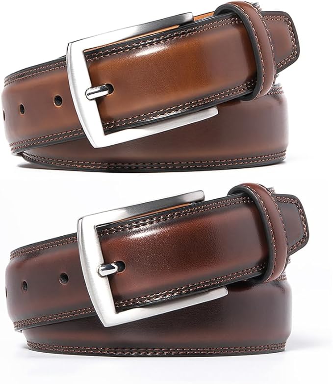 Mens Genuine Leather Dress Belt for Men, Handmade, 100% Cow Leather,Classic Casual and Business Belt Prong Buckle