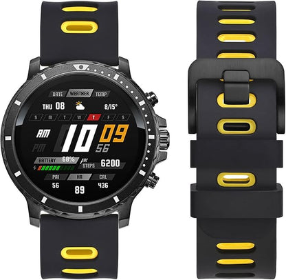 WOCCI 20mm Bicolor Watch Band, Silicone Rubber, Quick Release Replacement Strap for Men and Women, Black Stainless Steel Buckle (Black-Yellow)