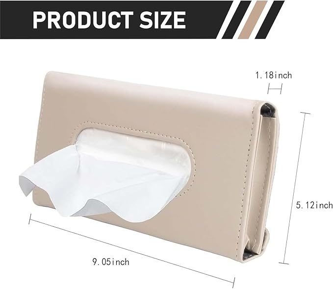 Car Visor Tissue Holder, Upgraded Version Hanging Tissue Holder in Car, Premium PU Leather Paper Napkin Organizer, Universal for Vehicles, Trucks, RVs and More (Beige)