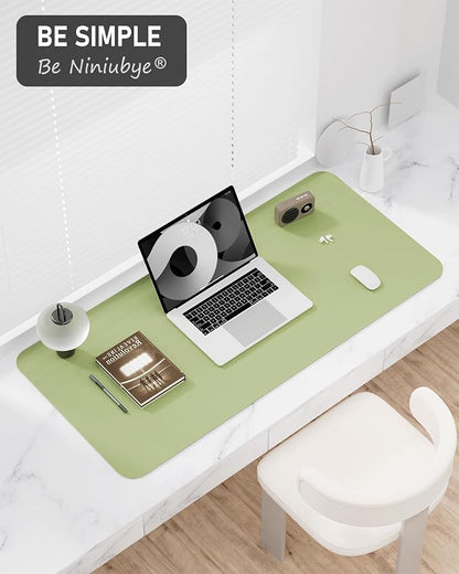 Desk Pad, 35.5" x 17" PU Leather Non-Slip Desk Mat Large Mouse Pad for Desktop, Waterproof Laptop Computer Writing Mat for Office, Home, Work, Gaming, Green