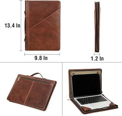 Top Grain Leather 13.3" Slim Laptop Zipper Folio Case, Retro Design Handmade & 2 Pockets, Compatible with MacBook Pro 13.3" MacBook Air M1/M2 ZENBOOK 13.3" & Other PC, Oil Coffee 13.3 Inch