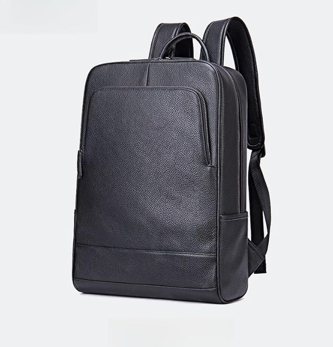 Genuine Leather Backpack for Men Travel Laptop Bag Casual Daypack Business Briefcase Durable Work Bag Gift Box (Black)