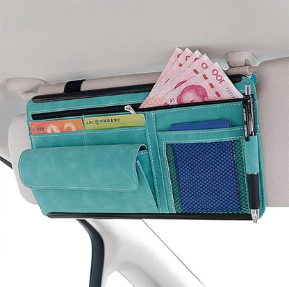 JEYODA Car Sun Visor Organizer Glasses Case Storage Bag note Holder Car suede Zipper Card Hold Car Organizers and Storage (blue)