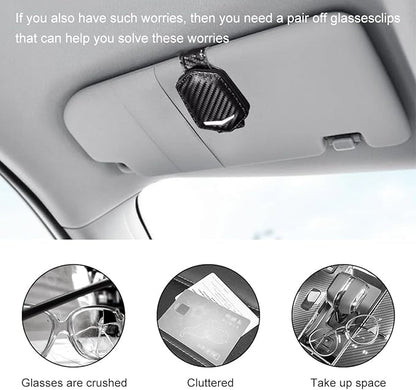 KVAEY Sunglasses Holders for Car Sun Visor, Magnetic Auto Visor Eyeglasses Holder Ticket Card Clip, Multifunctional Leather Sun Visor Glasses Hanger Mount Clip, Car Accessories (Carbon Fiber)