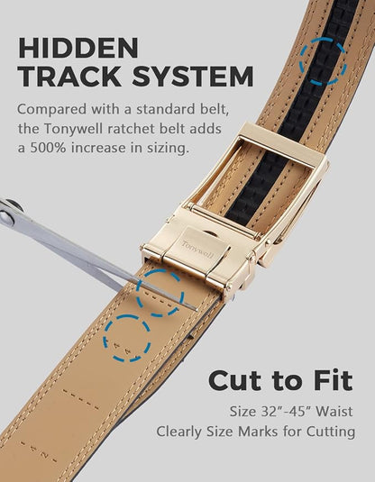 Tonywell Mens Leather Ratchet Belts with Click Buckle Perfect Fit Dress Belt 30mm Wide