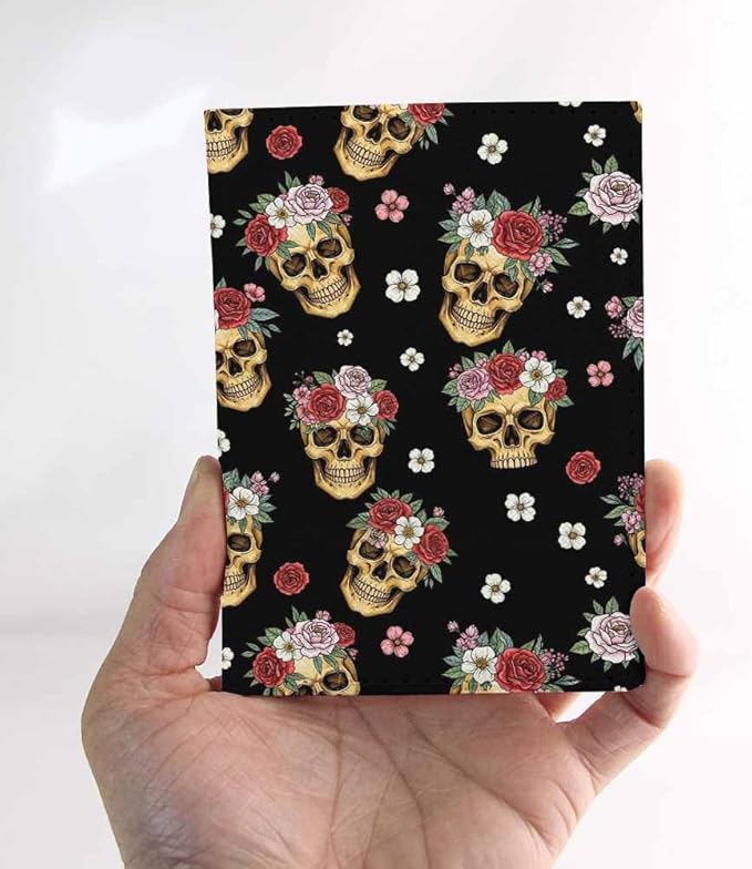 Suger Skull Passport Holder for Travel Floral Red White Pink PU Leather Passport Cover Wallet Cute Passport Card Holder for Women and Men