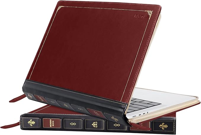 MOSISO Compatible with MacBook Pro 14 inch Case 2025-2021 M5 A3434 M4 A3112 A3185 A3401 M3 A2918 A2992 M2 A2779 M1 A2442, PU Leather Laptop Sleeve Vintage Zippered Protective Case Cover, Wine Red