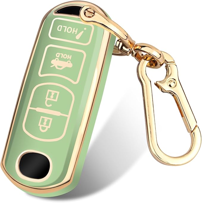 FT FUNTOR for Mazda Key Fob Cover,4 Buttons TPU Key Cover with Golden Edge,Compatible with Mazda 3 6 8 CX-3 CX-5 CX-7 CX-9 Atenza Miata MX-5 with Keychain (A-Green)