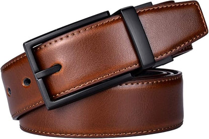 beltox fine Men's Dress Belt Leather Reversible 1.25" Wide Rotated Buckle Gift Box
