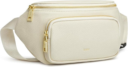 Kattee Fanny Packs for Women, Leather Crossbody Bags for Women Trendy, Small Belt Bag,Fashion Waist Packs with RFID Blocking, Beige