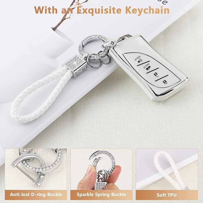 PIFOOG for Lexus Key Fob Cover Bling Keychain TPU Car Keys Case Shell Protector Protection for Lexus GX ES NX LC RC LS UX Accessories 4 Buttons Girly Women Cute