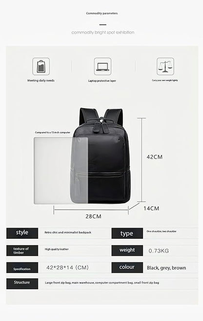 Unisex PU leather laptop bag work business bag hiking backpack leisure day bag university schoolbag (Large,Brown 2)
