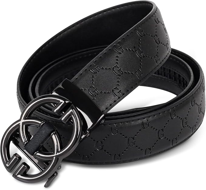Aurolran Men&Womens Leather Dress Belt Business Automatic Buckle Belt Color-Black Silver Gold