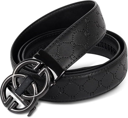 Aurolran Men&Womens Leather Dress Belt Business Automatic Buckle Belt Color-Black Silver Gold