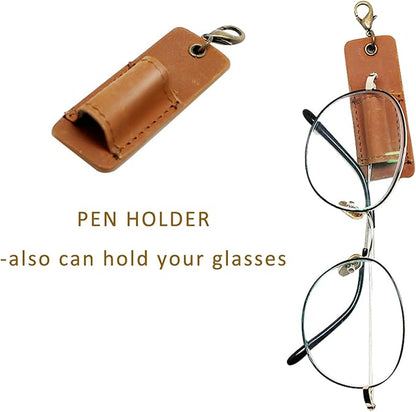 Office Badge Holder - Boshiho Genuine Leather Credit ID Card Holder with Neck Lanyard Pen Clip Vertical Style (Crazy Horse Leather Brown)