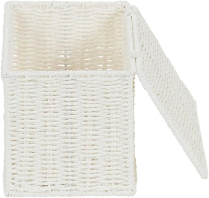 Household Essentials Small Wicker Basket with Lid, Multipurpose Storage Basket for Bathrooms, Shelves, Desks, Vanities, Closets and More, White