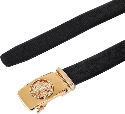 Aurolran Men&Womens Leather Dress Belt Business Automatic Buckle Belt Color-Black Silver Gold