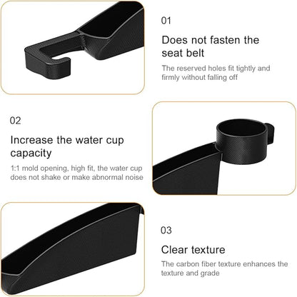 2PCS Car Seat Gap Filler, Dual Slot Carbon Fiber Vehicle Side Seat Gap Organizer Strip with Cup Holder, Auto Console Guard Spacer Stop Things from Dropping, Universal Fit (Black)