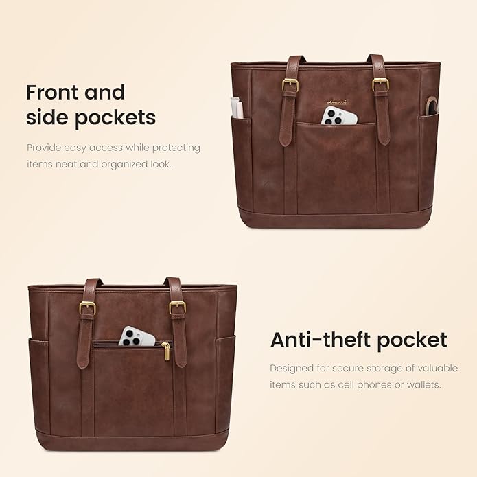 LOVEVOOK Laptop Tote Bag for Women,Vintage Leather Work Tote Bag for Women Computer Briefcase Bag,Waterproof Teacher Business