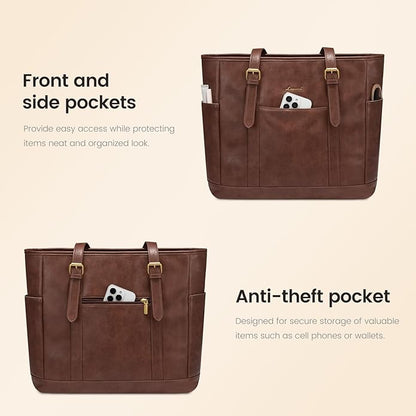 LOVEVOOK Laptop Tote Bag for Women,Vintage Leather Work Tote Bag for Women Computer Briefcase Bag,Waterproof Teacher Business