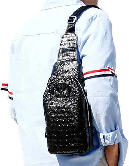 Hebetag Leather Sling Bag Crossbody Backpack for Men Travel Outdoor Office Work Camping Hunting Hiking Shoulder Chest Pack Casual Daypack, Black
