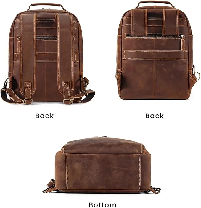 Mens Leather Backpacks 15.6-inch Laptop Backpack Business Backpack Classic Backpack Travel Backpack for Men(Brown)