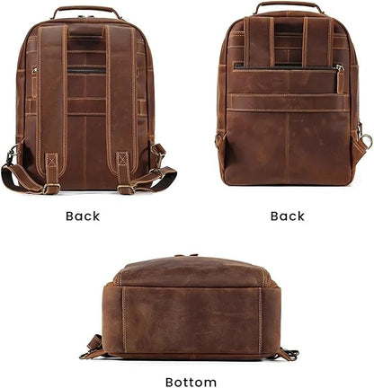 Mens Leather Backpacks 15.6-inch Laptop Backpack Business Backpack Classic Backpack Travel Backpack for Men(Brown)