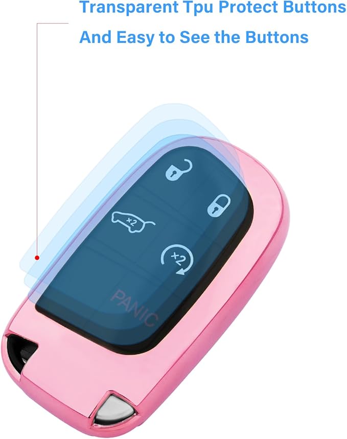 XIYANG TRADE for Jeep Key Fob Cover with Keychain,Soft TPU Key Case Shell Full Protection for Grand Cherokee Renegade Chrysler 200 300 Dodge RAM Durango Challenger Journey Dart Compass Charger(Pink)