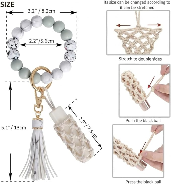BIHRTC Silicone Key Ring Bracelets Wristlet Keychain Wallet with Net Chapstick Holder for Women