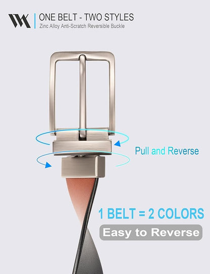 WOLFANT Two-in-One Reversible Leather Belt,100% Italian Full Grain Real Solid Leather Dress Casual Belt