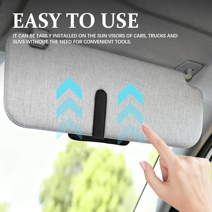 Small Leather Sun Visor Organizer, Visor Accessories, Multi-Pocket Sunvisor Storage with Sunglass Holder, Car Organizer for Drving License Card Pen Fits Most Vehicles (Black)