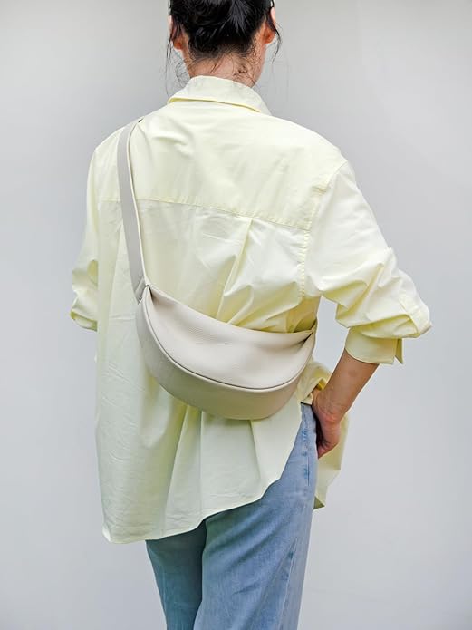 DONNAIN Genuine Leather Sling Bags Crossbody Women, Minimalist Style Casual Chest Bags with Wide Strap