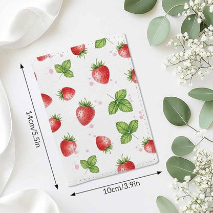 Watercolor Strawberry Passport Holder for Travel Fruit Summer Trendy PU Leather Passport Cover Wallet Cute Passport Card Holder for Women and Men