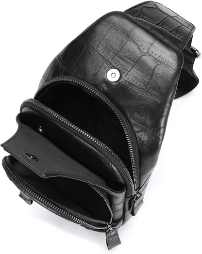Sling Bag for Men Genuine Leather Chest Bag Crossbody Backpack Travel Hiking Outdoor Sports