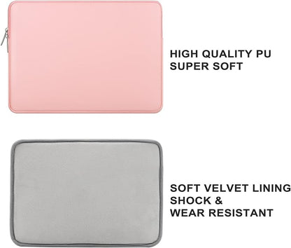 RAINYEAR 16 Inch Laptop Sleeve Soft PU Leather Case Protective Water Resistant Zipper Padded Cover Carrying Computer Bag Compatible with 16" MacBook Pro/Max M1 M2 M3 M4 M5(Pink)