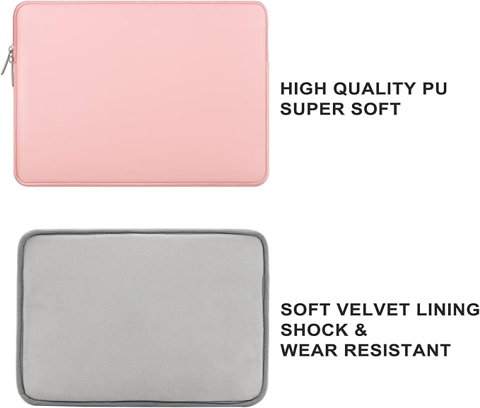 RAINYEAR 15 Inch Laptop Sleeve Soft PU Leather Case Protective Water Resistant Padded Cover Carrying Computer Bag Compatible with 15.4 MacBook Pro/Air, Surface Laptop 3/4 15", New XPS 15 Touch(Pink)