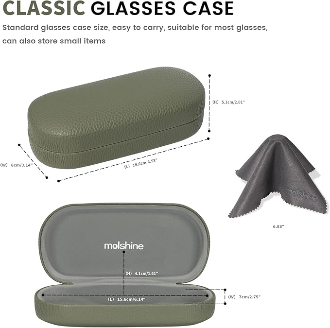 molshine Hard Shell Leather Sunglasses Case,Classic Large Glasses Case for Women Men,Sunglass Eyeglasses