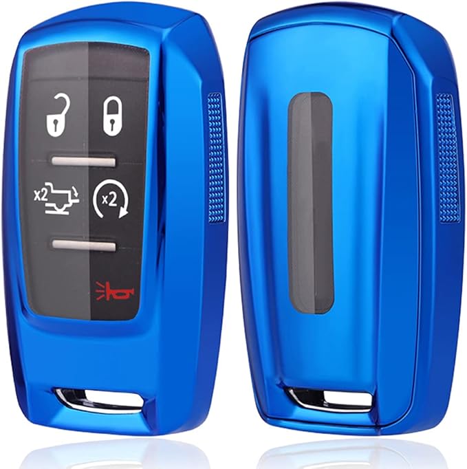 TPU Case 360 Degree TPU Protection Smart Keyless Entry Holder Remote Key Fob Cover Fit for 2021 2020 2019 Dodge Ram 1500 5B Rubber Key Fob Cover Glove Sleeve Protector OHT-4882056 (Blue)