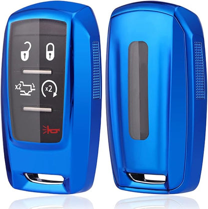 TPU Case 360 Degree TPU Protection Smart Keyless Entry Holder Remote Key Fob Cover Fit for 2021 2020 2019 Dodge Ram 1500 5B Rubber Key Fob Cover Glove Sleeve Protector OHT-4882056 (Blue)