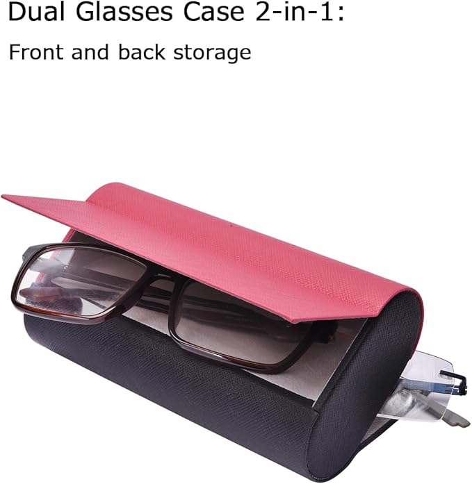 Philley Dual Glasses Case 2-in-1 PU Leather Hard Shell Double Eyeglasses case for Women & Men