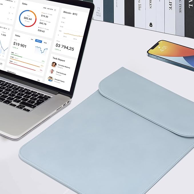 HYZUO 15 Inch Laptop Sleeve Case Bag for MacBook Air 15 M5 A3448 M4 A3241 M3 A3114 M2 A2941 2026-2023, 15" Surface Laptop 7/6/5/4/3, MacBook Pro 15 2019-2016, Faux Suede Leather, Pale Blue